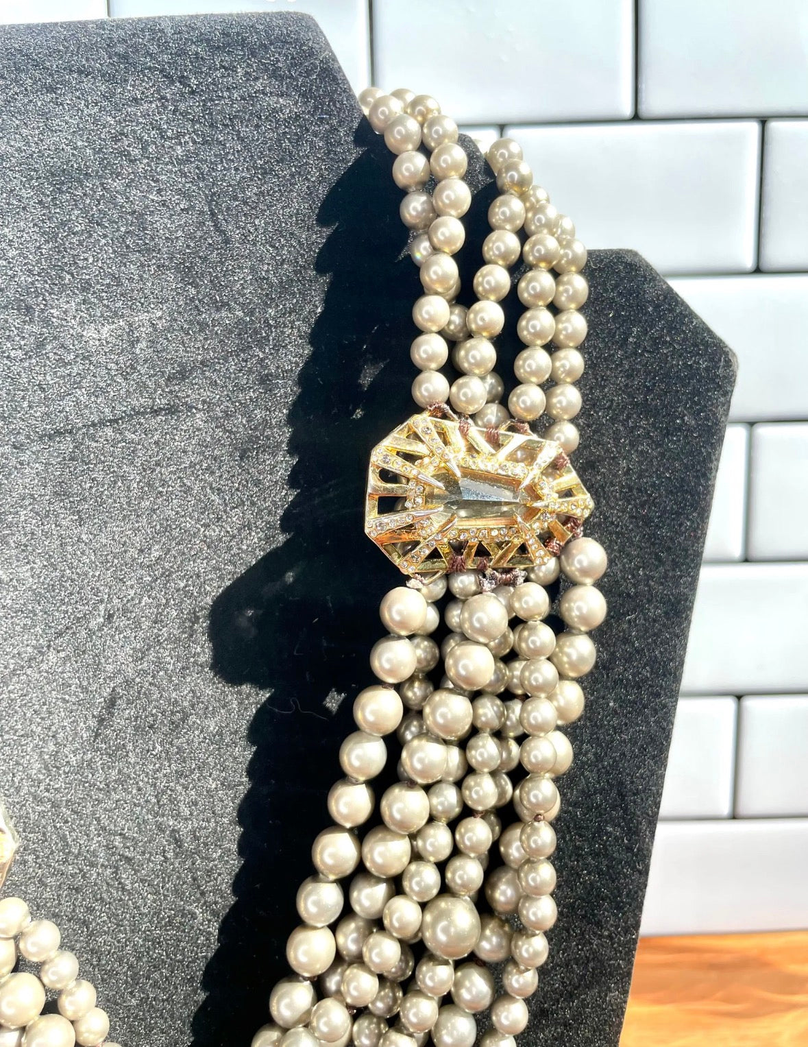 Alexis Bittar Multi-Strand Pearl Statement Necklace with Crystal Accents