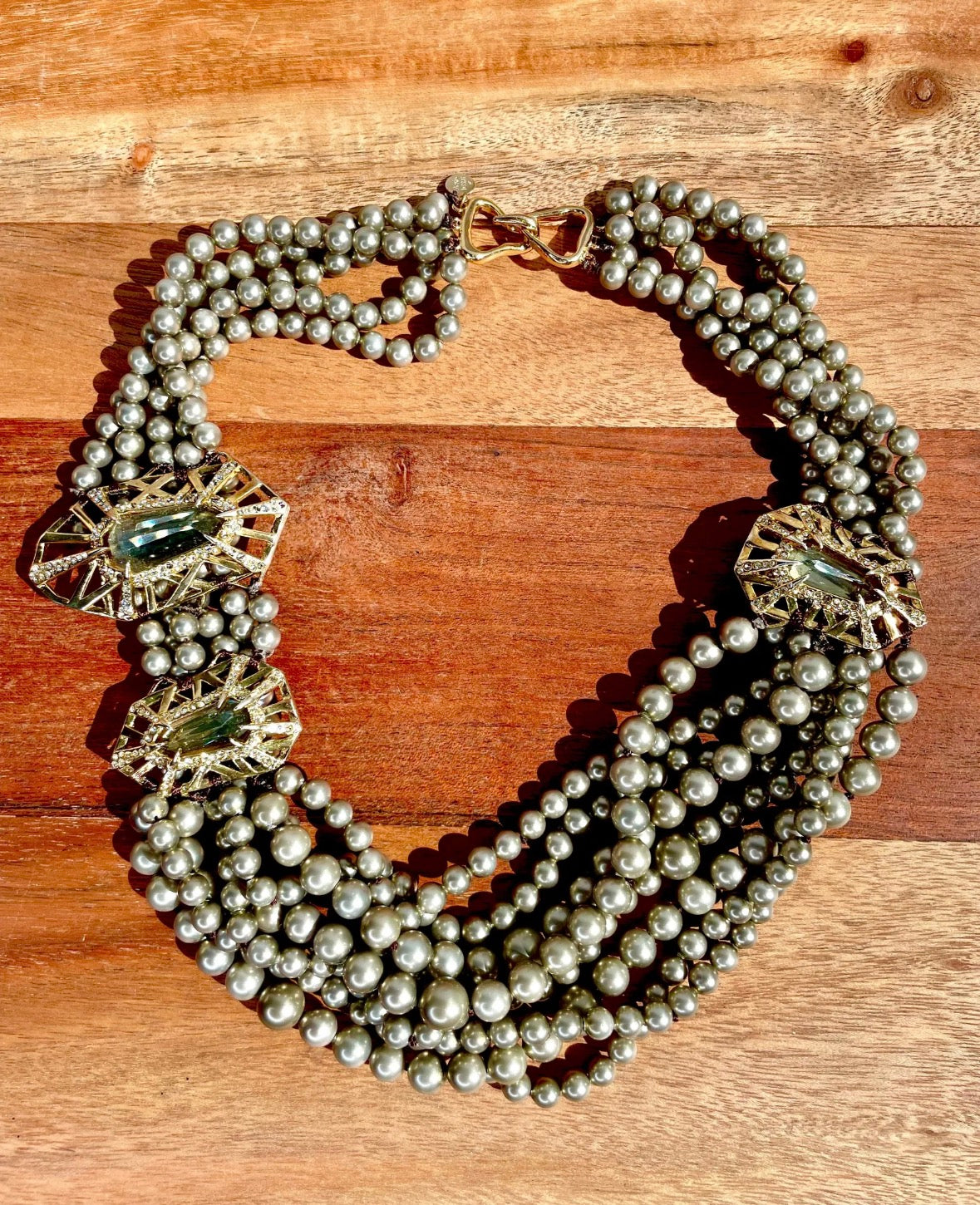 Alexis Bittar Multi-Strand Pearl Statement Necklace with Crystal Accents