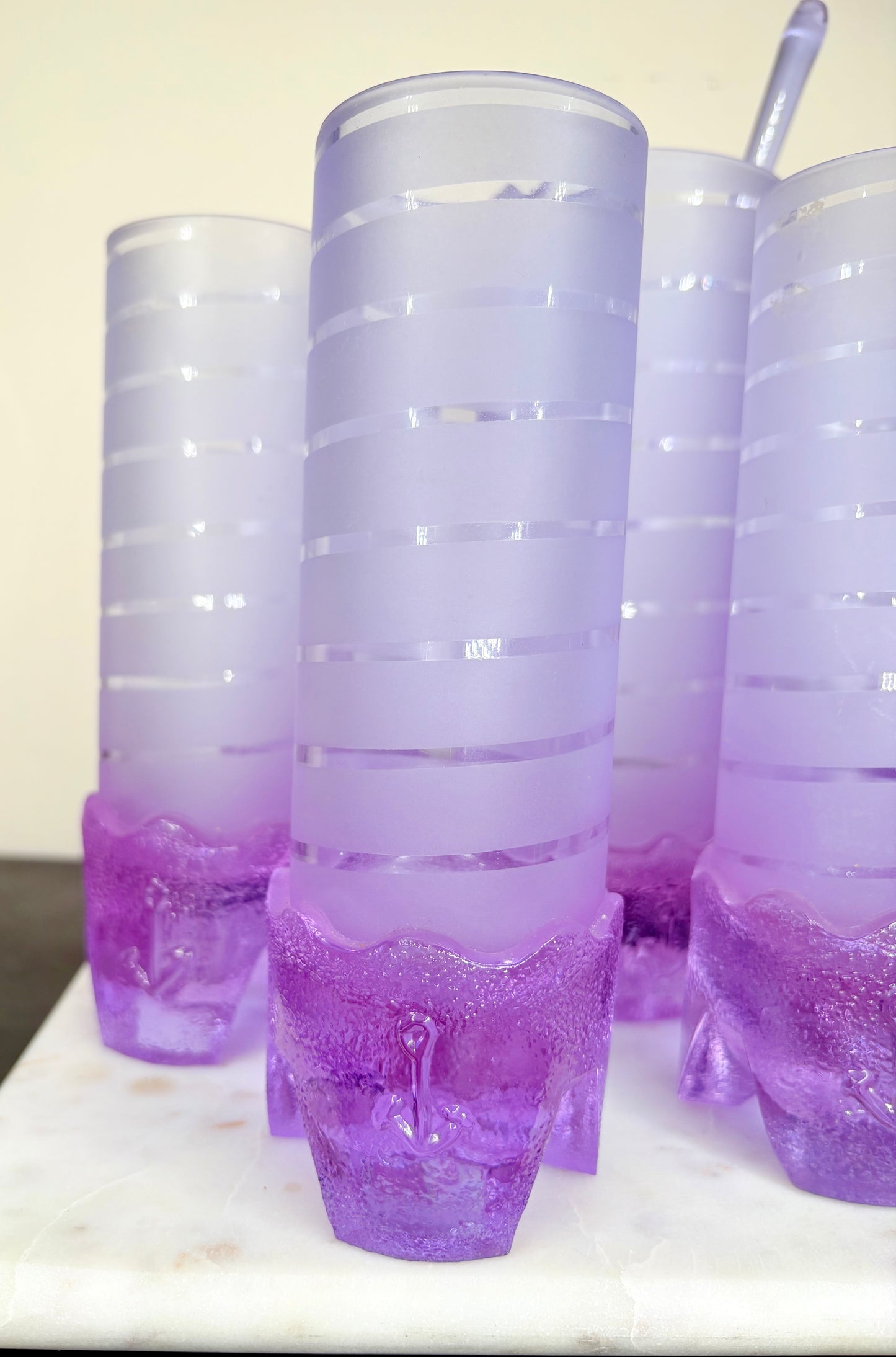 1970s Frosted Italian Alexandrite Anchor Barware set of 7