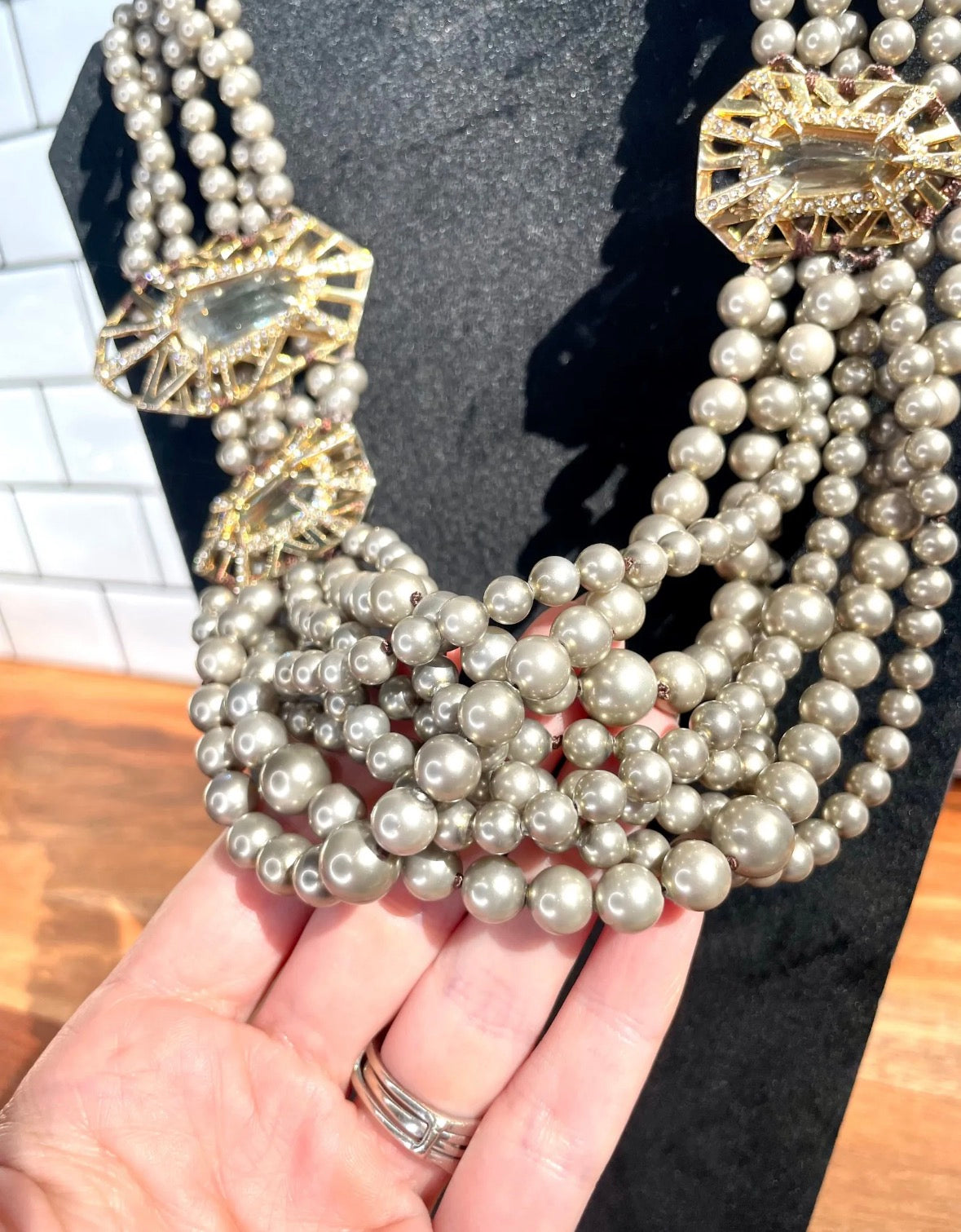 Alexis Bittar Multi-Strand Pearl Statement Necklace with Crystal Accents