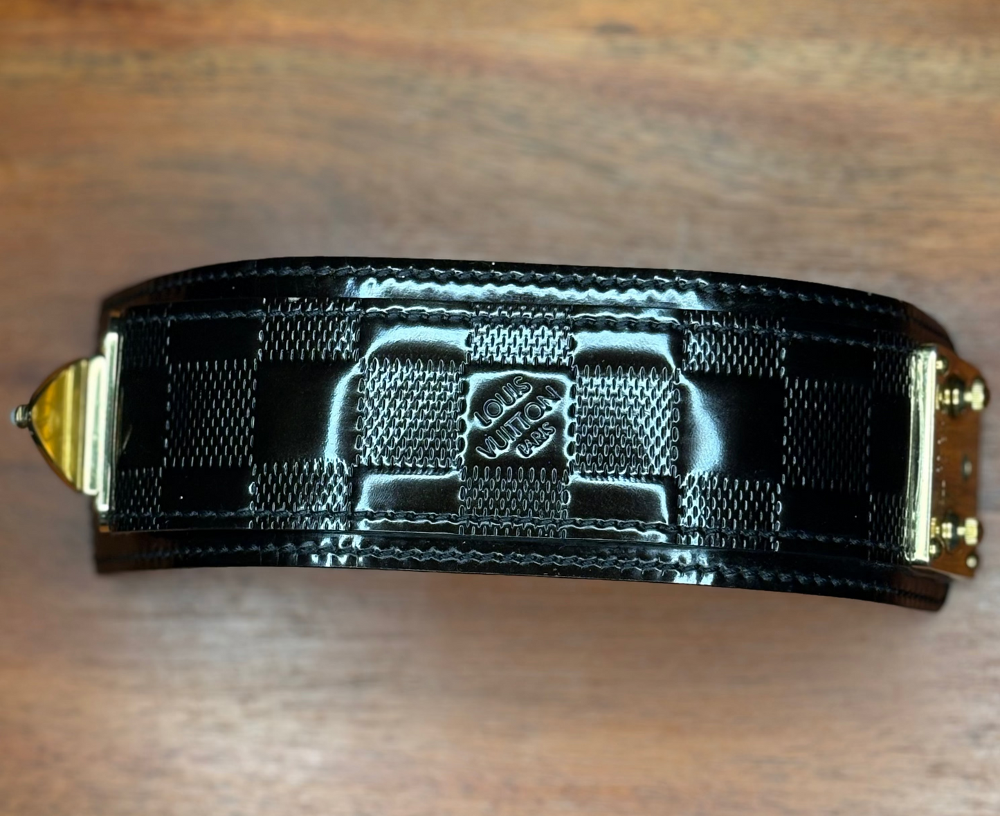 Vintage Y2K Louis Vuitton Patent Leather Damier & Gold-Tone Lock Bracelet