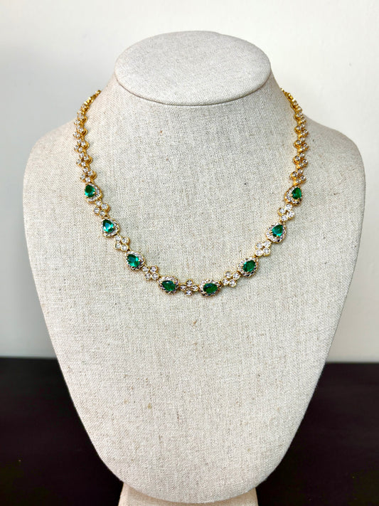 Vintage Camrose Kross Necklace JBK Green Rhinestone Jacqueline Kennedy 18"