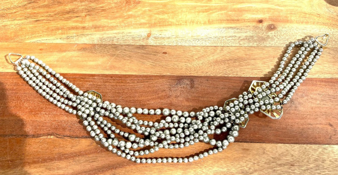 Alexis Bittar Multi-Strand Pearl Statement Necklace with Crystal Accents