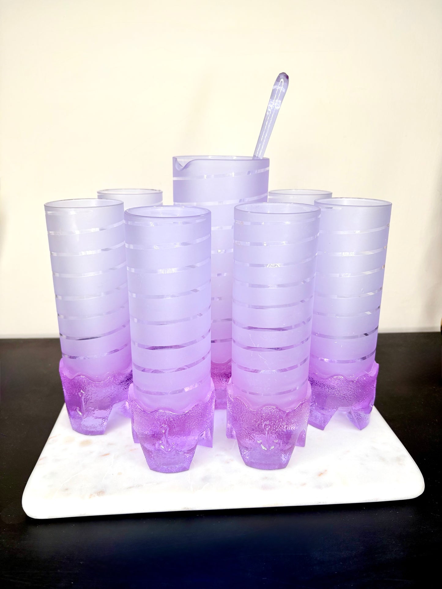 1970s Frosted Italian Alexandrite Anchor Barware set of 7