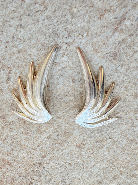 Vintage Sterling Silver Wing Clip-On Earrings | Made in Mexico