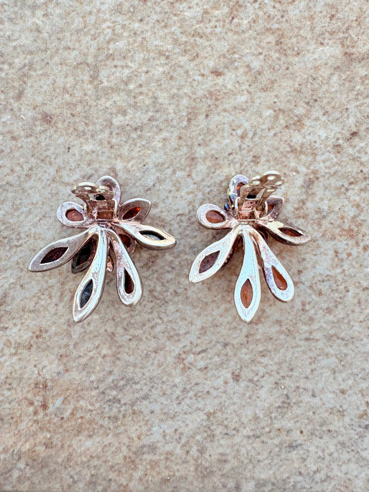 Vintage Sterling Silver Amber Floral Clip-On Earrings | Teardrop Petals