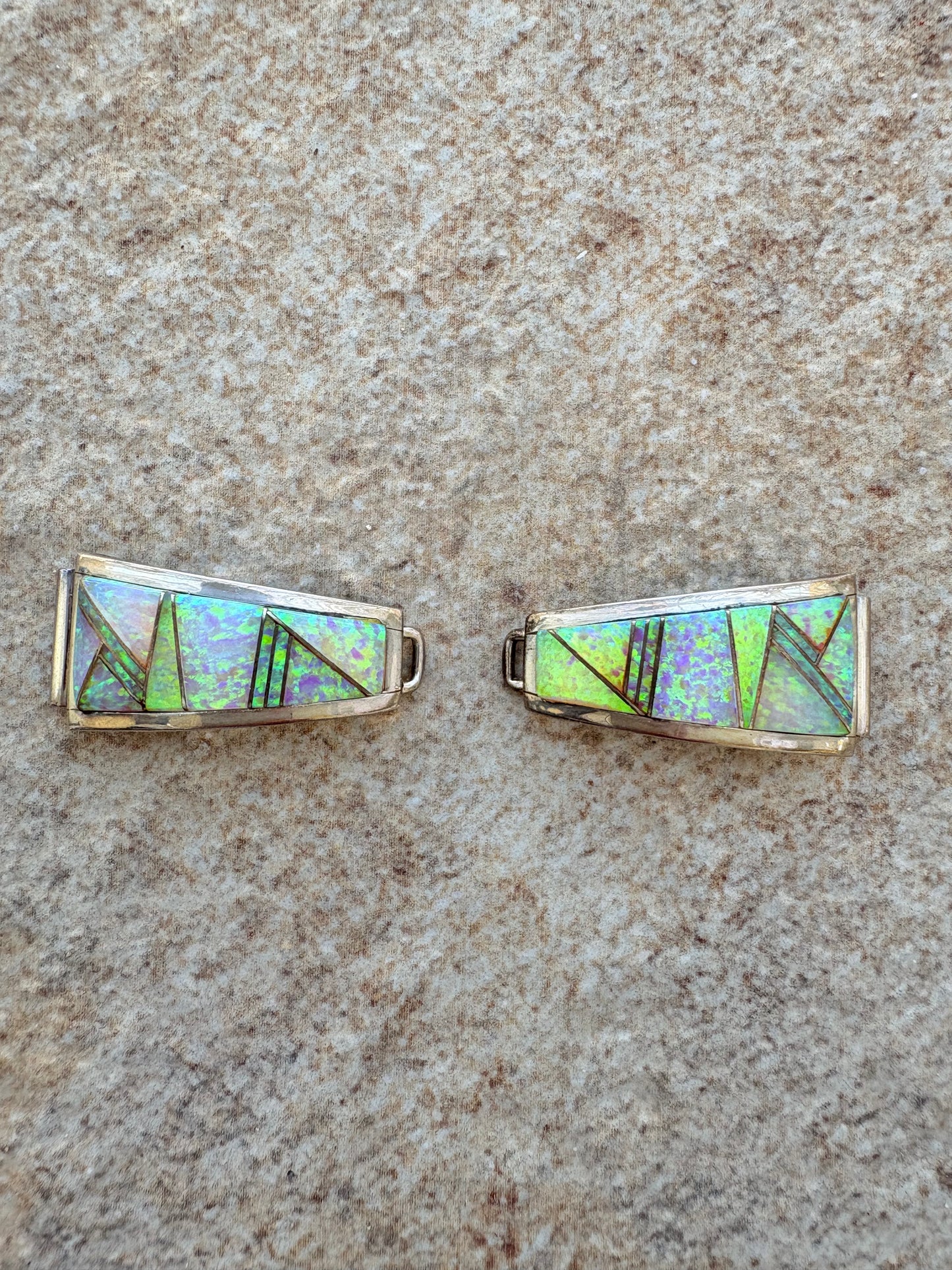 Vintage Native American Signed Sterling Silver Watch Bands with Opal Inlay by M. SPENCER