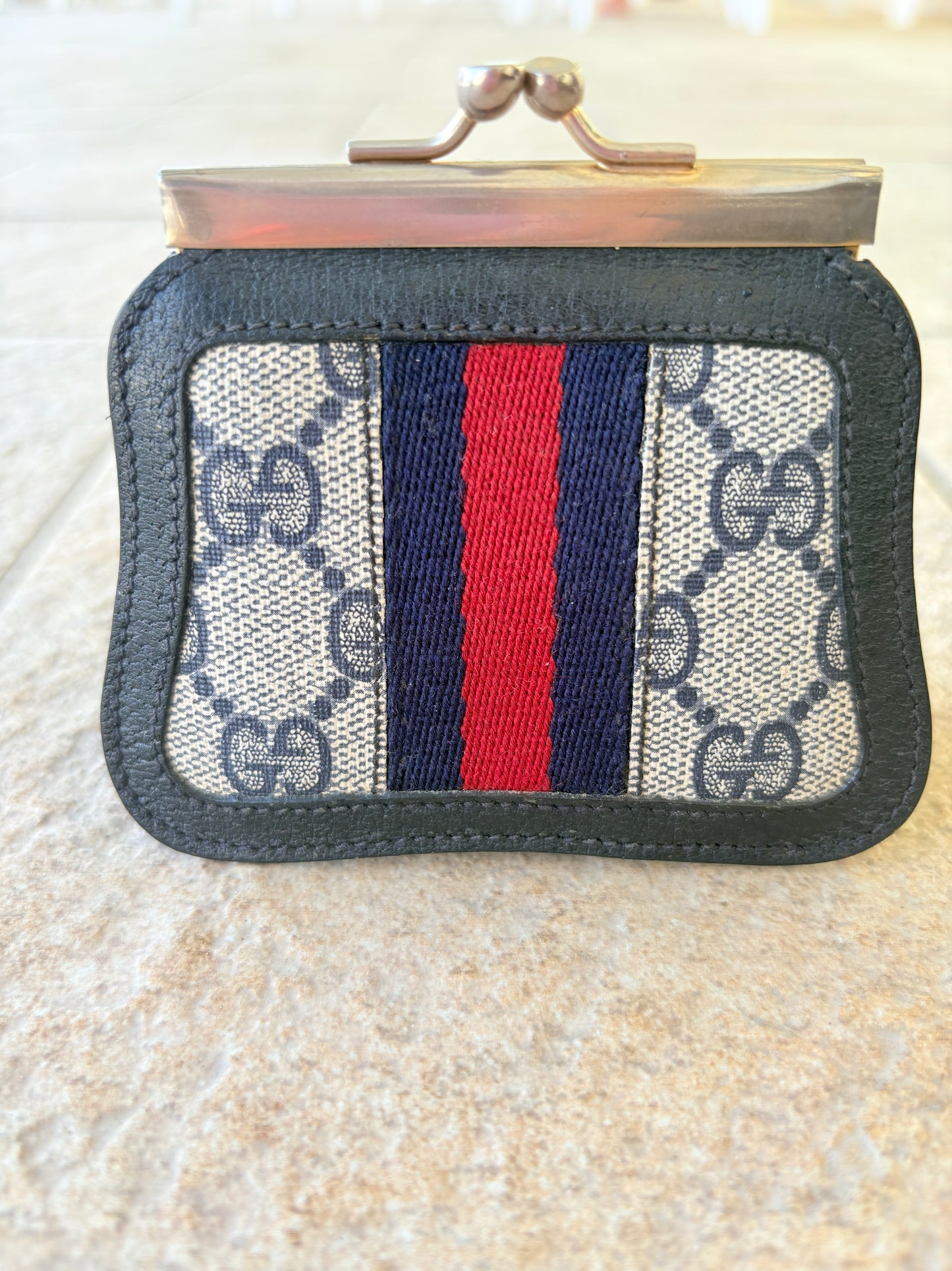 Vintage Gucci Kiss Lock Wallet – GG Monogram with Web Stripe