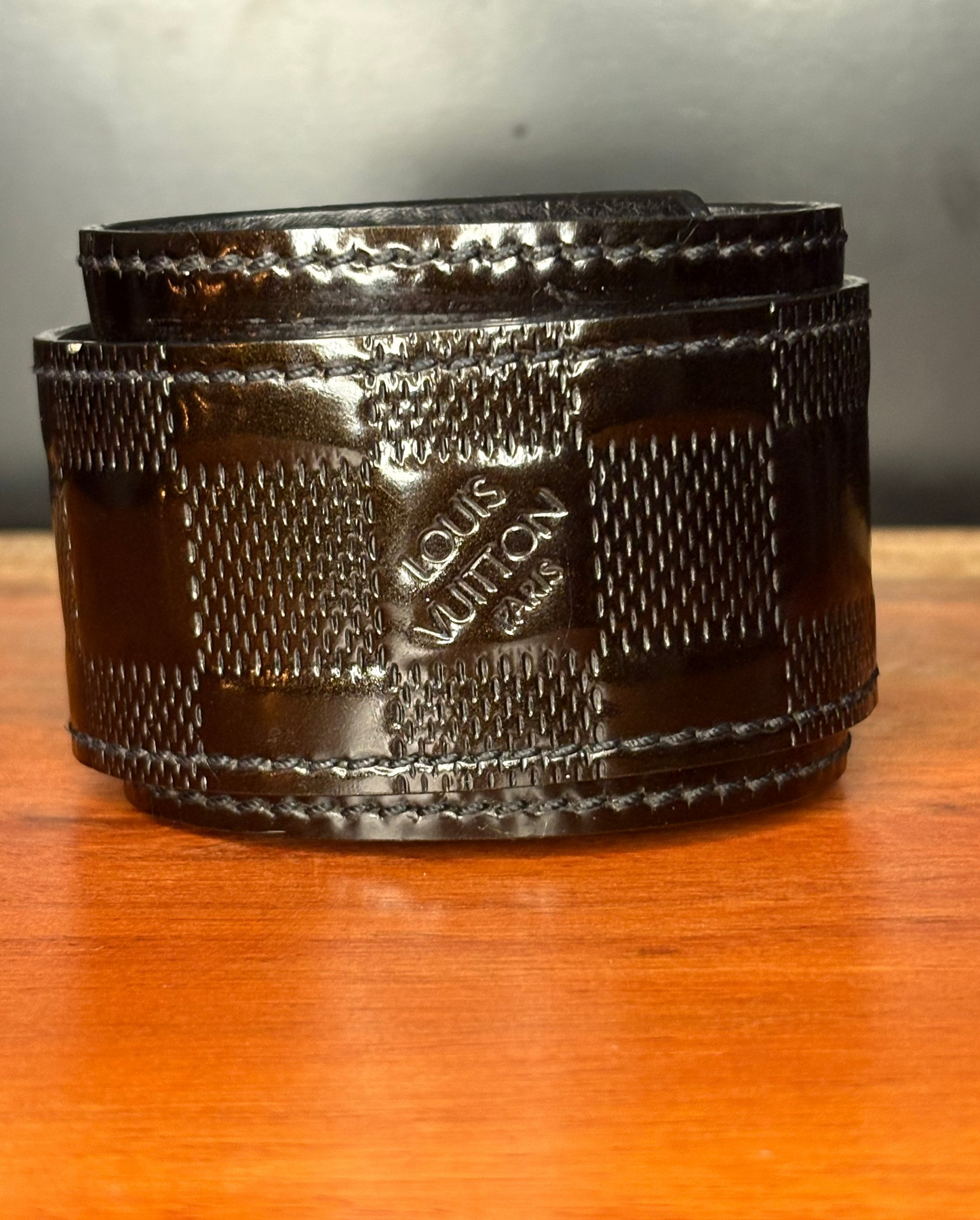 Vintage Y2K Louis Vuitton Patent Leather Damier & Gold-Tone Lock Bracelet