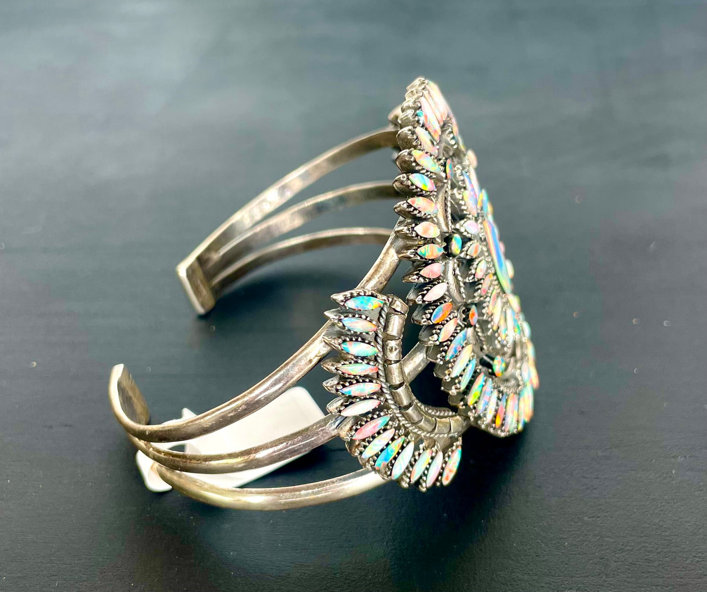 Vintage Sterling Silver & Fire Opal Cluster Cuff Bracelet