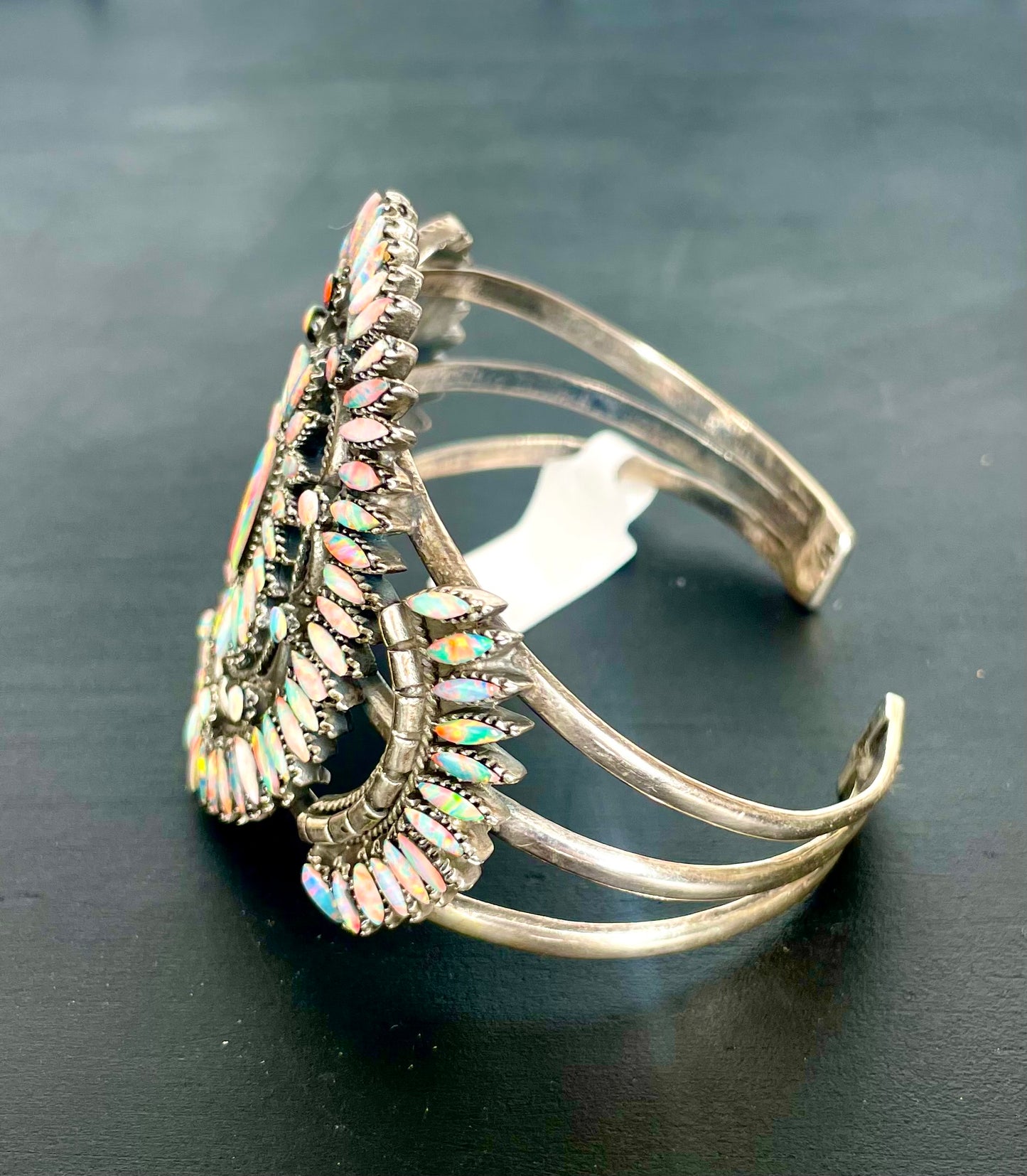 Vintage Sterling Silver & Fire Opal Cluster Cuff Bracelet